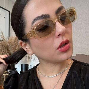 NEW Miu Miu MU08ZS 11T40F Sand Transparent Brown Rectangle Women Sunglasses